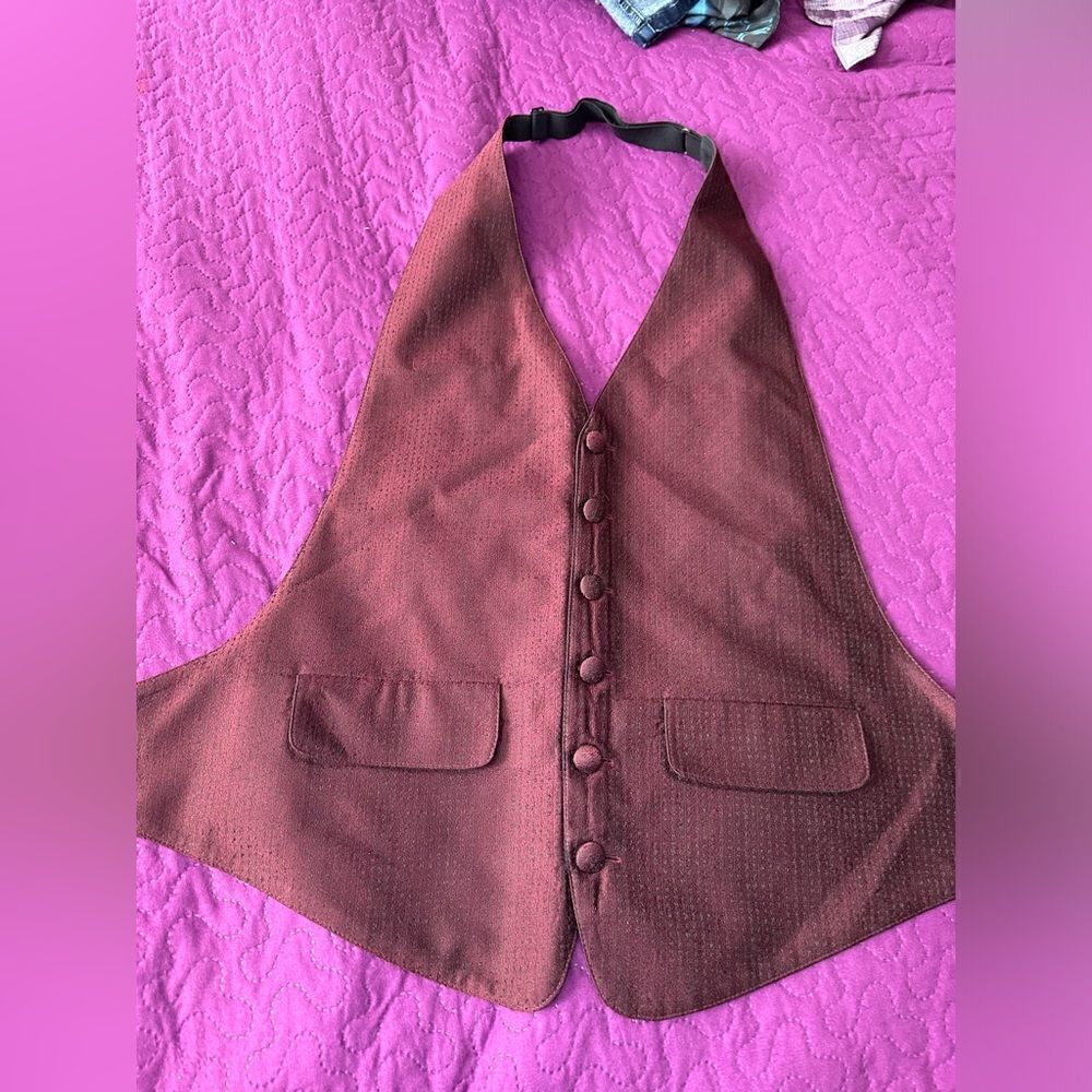 Mel Howard tux vest maroon with a light sheen to it .. small- med